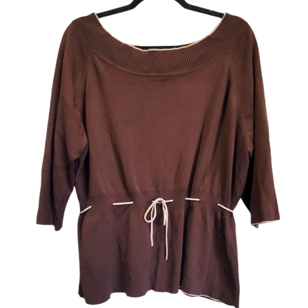 3X Drawstring Waist Over the Shoulder 3/4 Sleeve Blouse